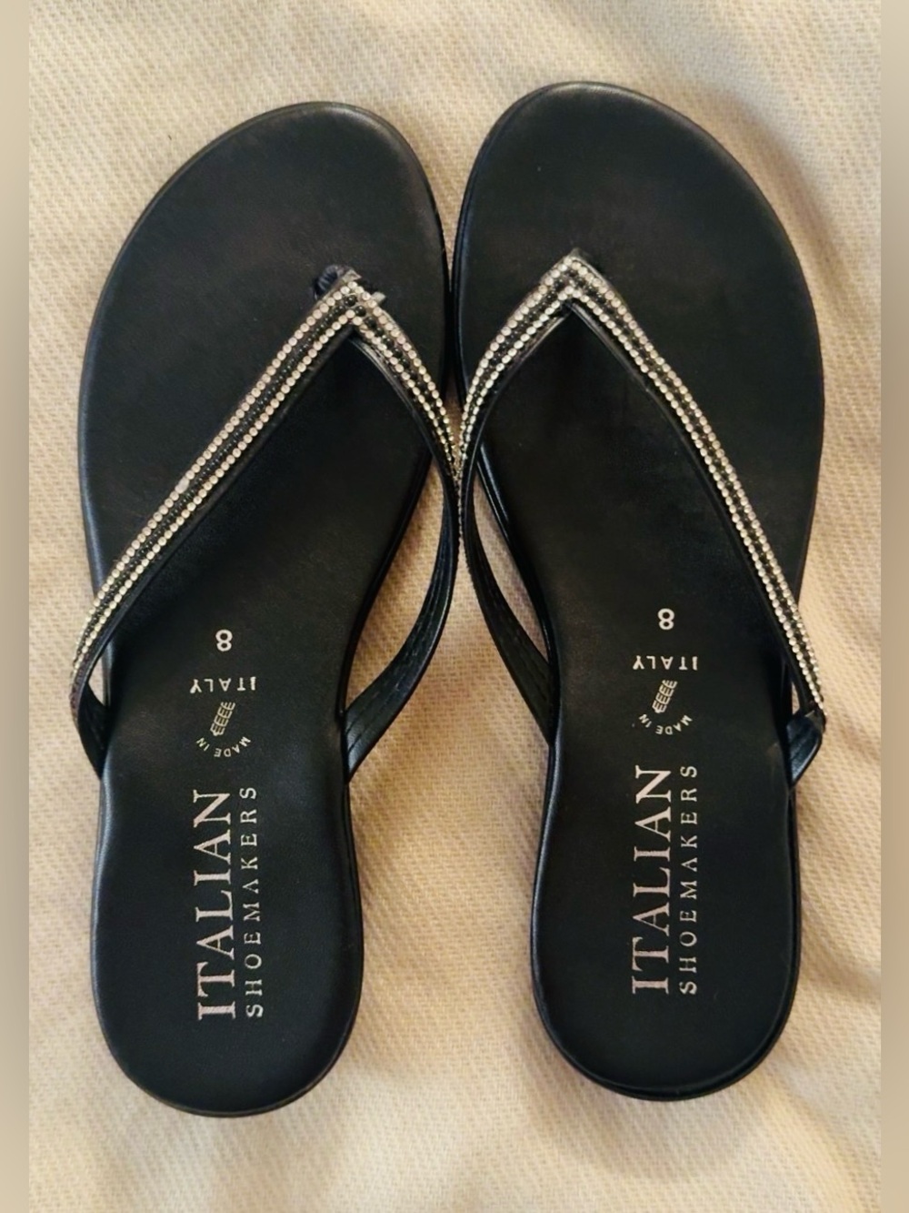 Italian Shoemakers Black Sandals with Rhinestone Straps